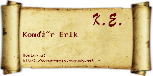 Komár Erik névjegykártya
